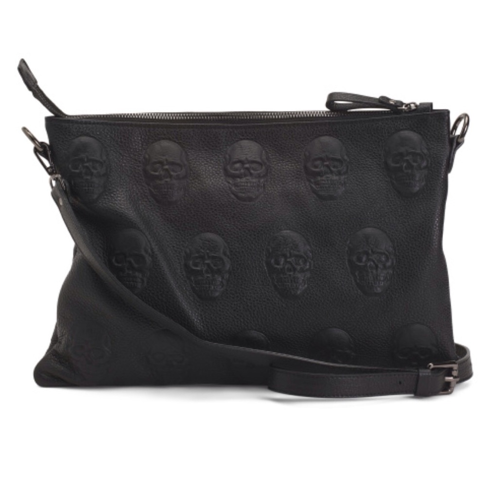 IOpelle Italia BLK Leather Multi Skull Crossbody With Detachable Strap & Dust Bg - Picture 12 of 17